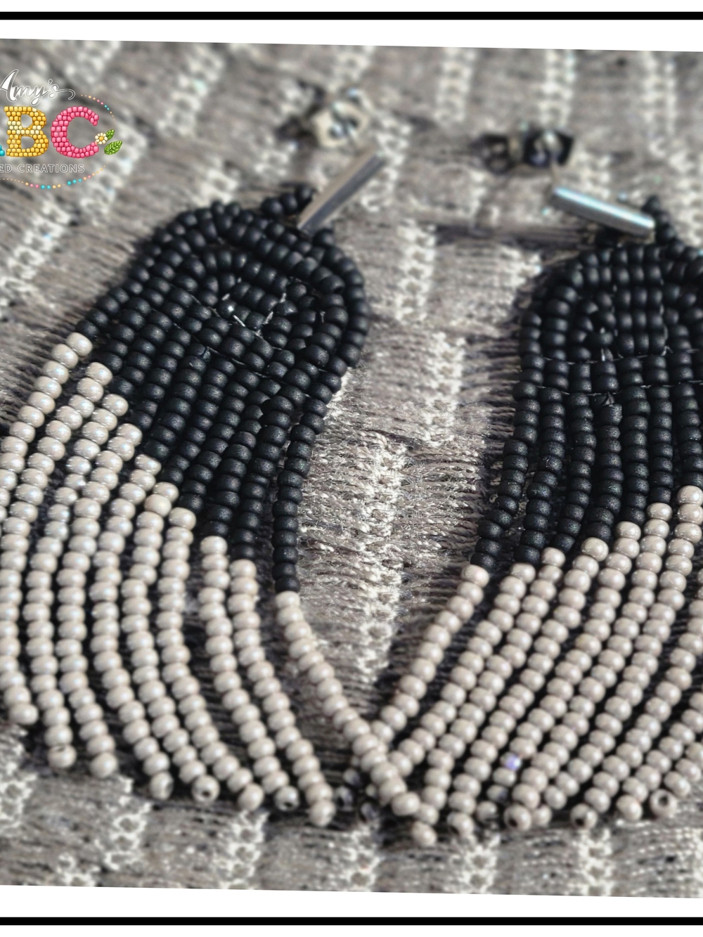 Handcrafted Black and Grey Beaded Fringe Earrings - Women Jewelry